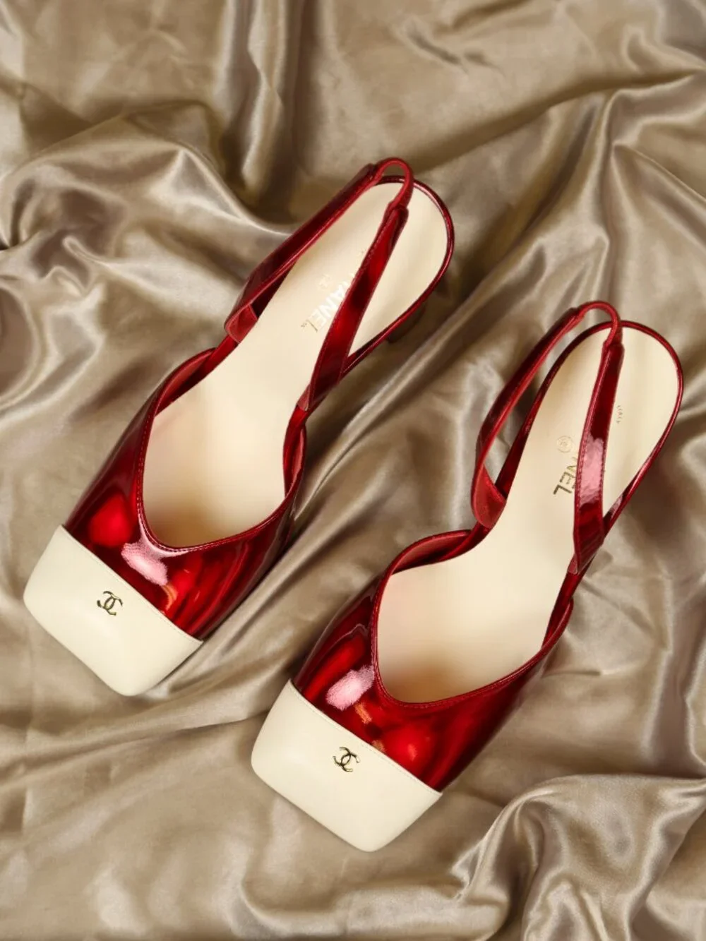 CHANEL Red & Ivory Slingbacks